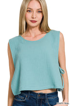 Load image into Gallery viewer, Dusty Teal Woven Airflow Side Tie Sleeveless Top
