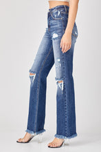 Load image into Gallery viewer, Risen Deep Blue High Rise Straight Knee Distressed Jeans
