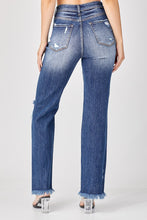 Load image into Gallery viewer, Risen Deep Blue High Rise Straight Knee Distressed Jeans
