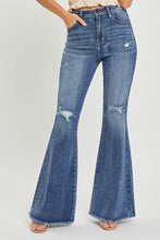 Load image into Gallery viewer, Risen Medium High Rise Knee Distressed Flare Jeans
