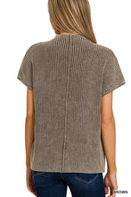Load image into Gallery viewer, Brown Washed Mock Neck Short Sleeve Sweater
