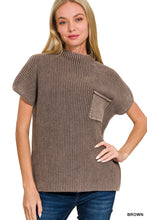 Load image into Gallery viewer, Brown Washed Mock Neck Short Sleeve Sweater
