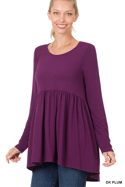 Dark Plum Long Sleeve with Waist Shirring Top