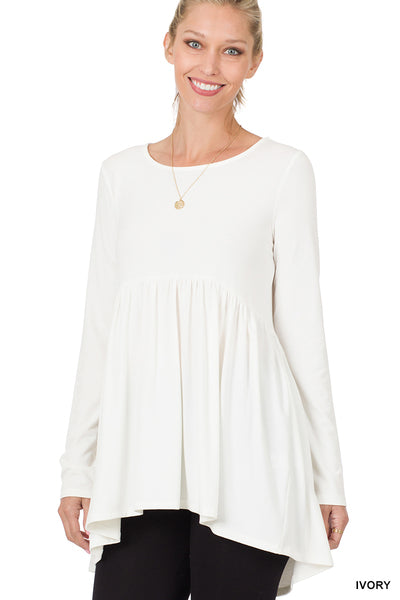 Ivory Long Sleeve with Waist Shirring Top