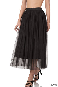 Black Mesh Pleated Skirt