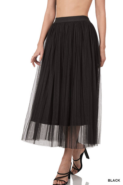 Black Mesh Pleated Skirt