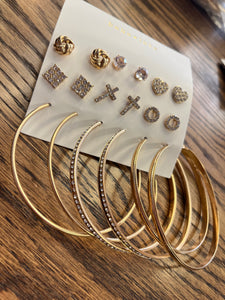 Gold Rhinestone Stud & Hoop Earring Set