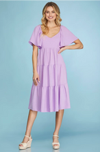 Load image into Gallery viewer, Lavender Back Tie Tiered Dress with V Shape Neckline
