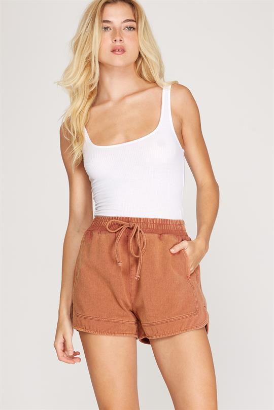 Rust Washed Twill Shorts