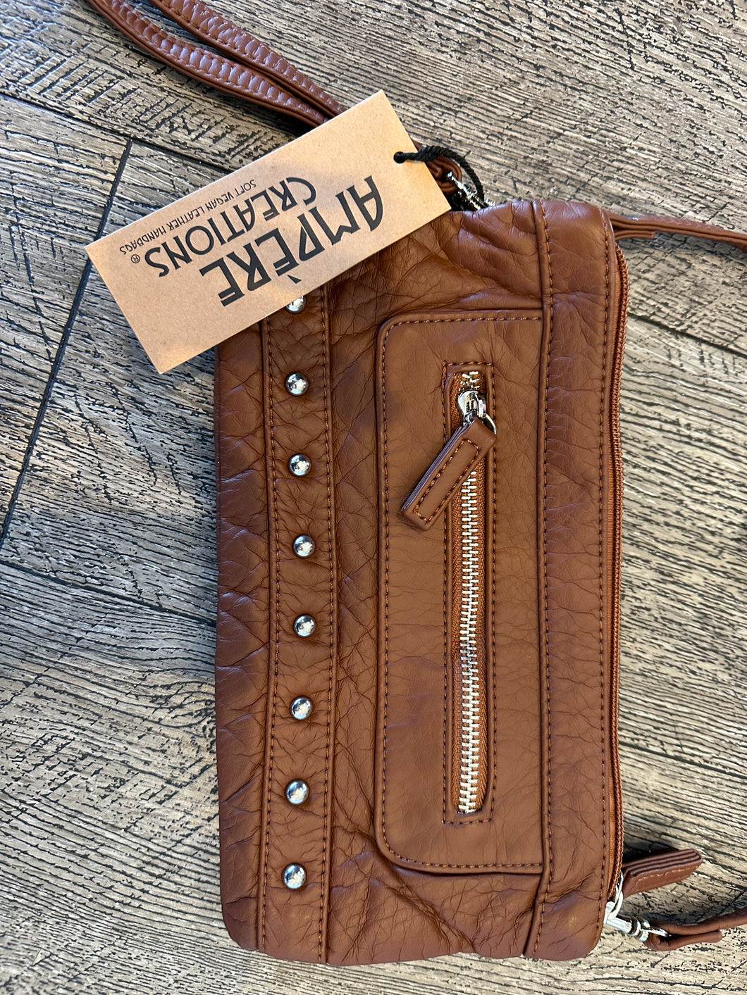 Brown 3 Way Vegan Leather Wristlet