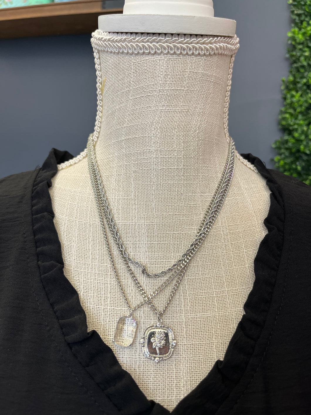 Silver Layered with Rope Chain Detail 17 inch