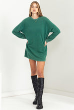 Load image into Gallery viewer, Pine Green Must Be long Sleeve Mini Sweatshirt Dress

