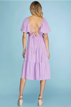 Load image into Gallery viewer, Lavender Back Tie Tiered Dress with V Shape Neckline

