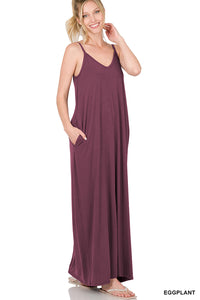 Eggplant V-Neck Cami Maxi Dress w/ Side Pockets