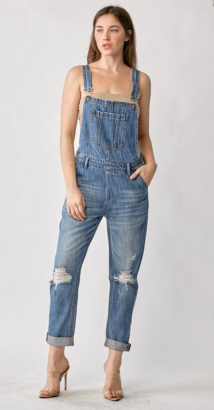 Risen Distressed Relaxed Fit Overall Jeans