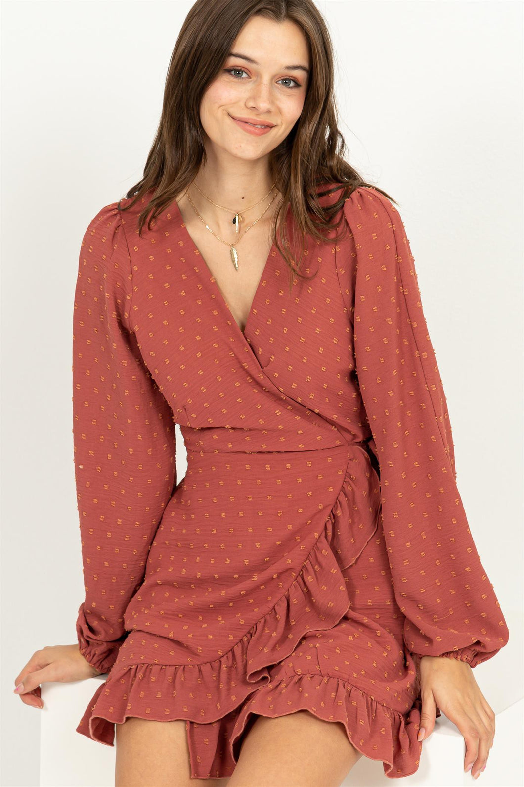 Clay Compelling Love Swiss Dot Side-Tie Mini Dress