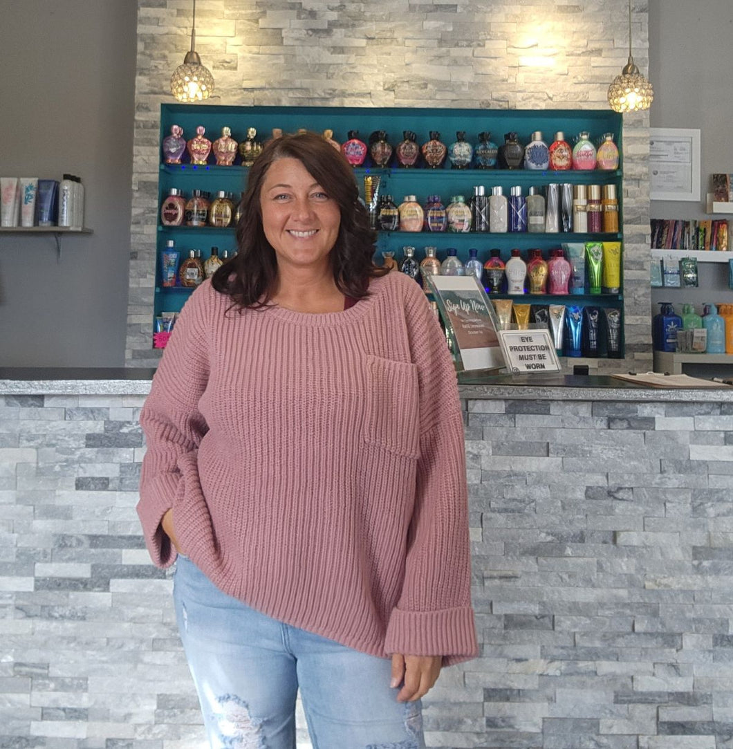 Mauve Oversized Sweater with a Pocket