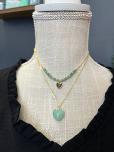 Gold Dainty Necklace with Green Heart Stone Detail
