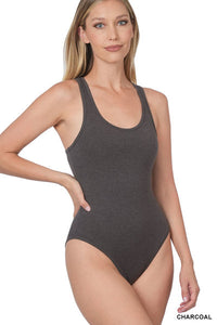 Ash Grey Cotton Racer Back Body Suit