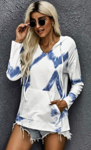 Blue Tie Dye Knit Hooded Top