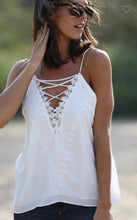 Load image into Gallery viewer, White- Deep V Embroidery Lace Tank Top

