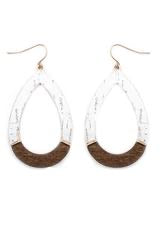 White Cork and Wood Open Teardrop Earrings