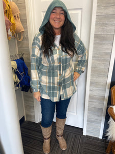Super Soft Ivory/Ocean Water Hooded Plaid