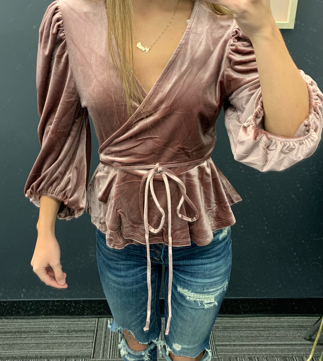 Mauve Velour Cross Wrap Top