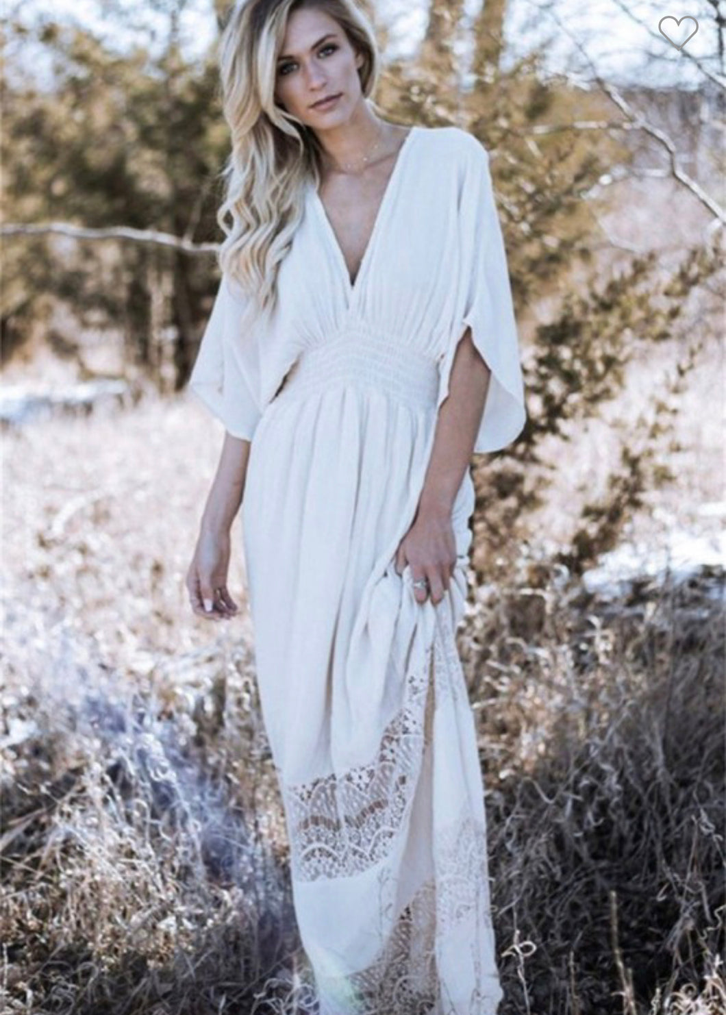 White Deep V-Neck Lace Boho Dress