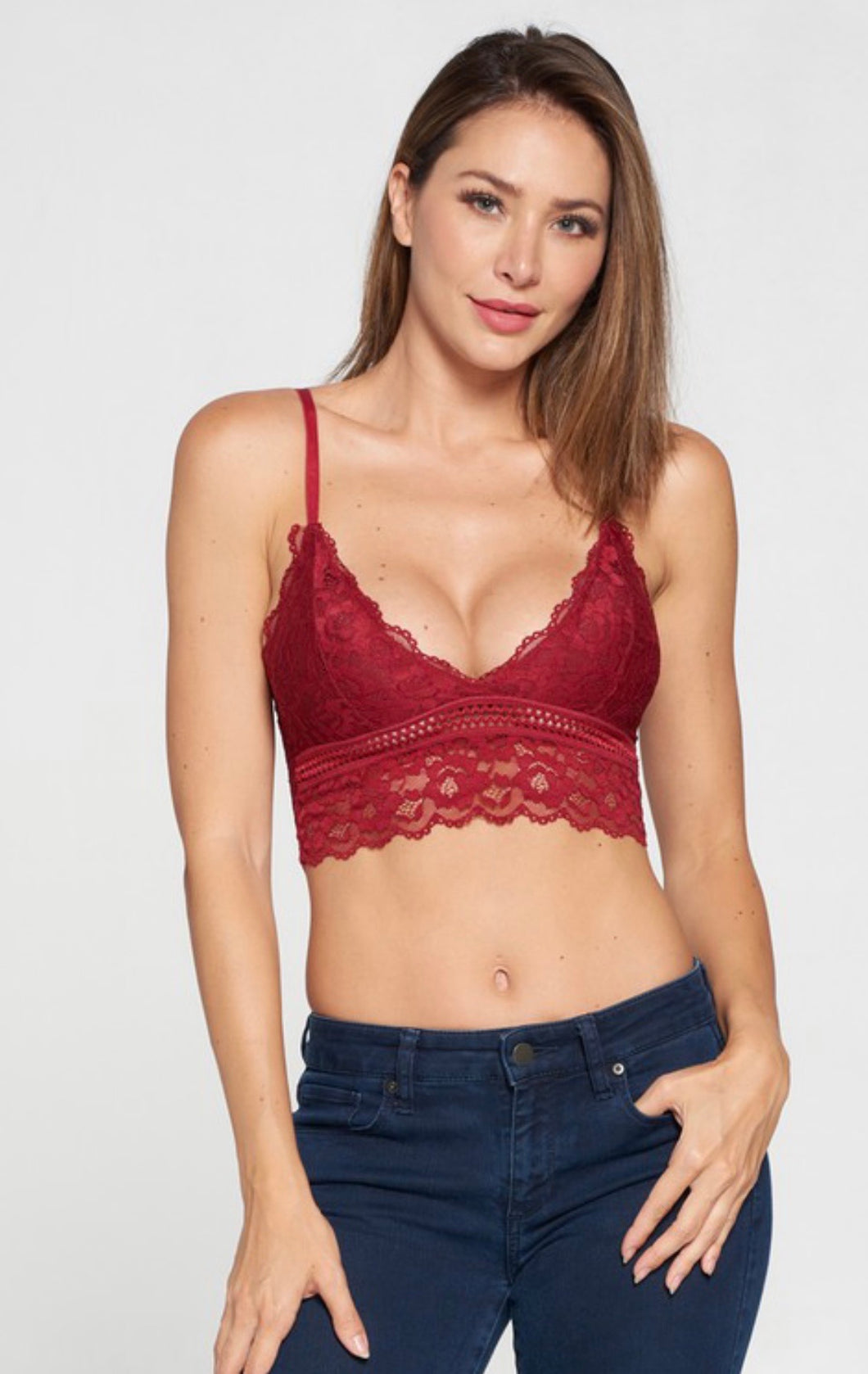 Wine Floral Lace Padded Bralette