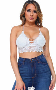 White- Stretch Lace Crisscross RacerBack Bralette