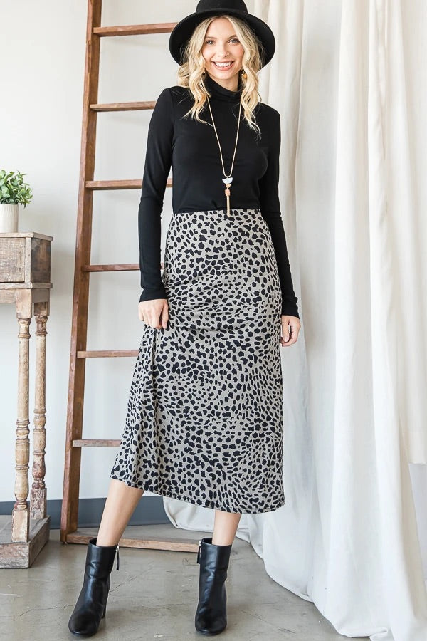 Olive Animal Print Midi Skirt