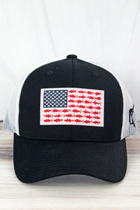 Black and White USA Fish Flag Mesh Cap