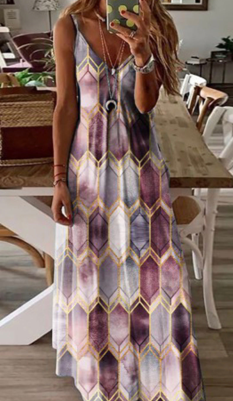 Purple Geometric Shape Maxi Dress