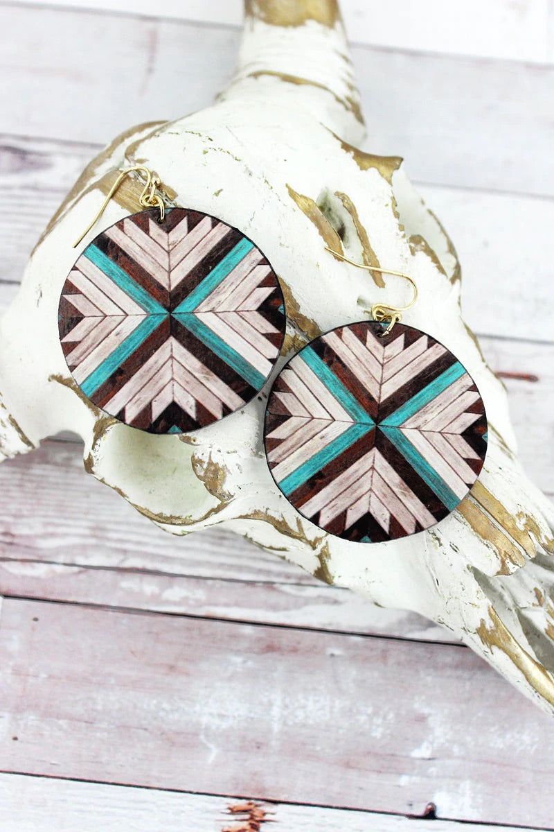 Cheyenne Chevron Faux Leather Disk Earrings