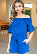 Load image into Gallery viewer, Royal Blue Off the Shoulder Romper
