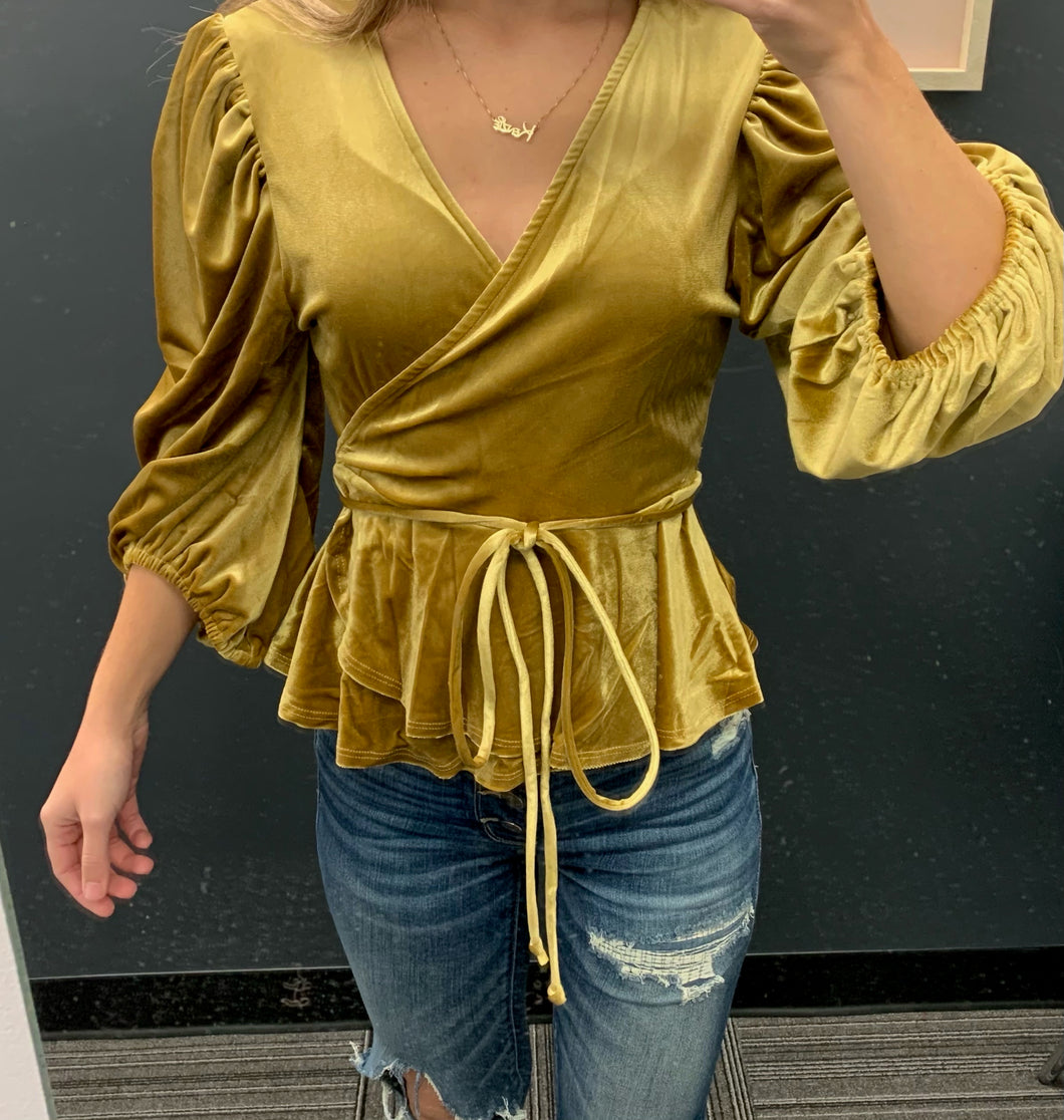 Gold Velour Cross Wrap Top