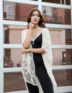 Embroidered Mesh Leaf Kimono- One Size