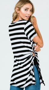 Black and Off White Striped Side Tie Top