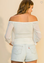 Load image into Gallery viewer, Off White-Off the Shoulder Pleated Blouse with Front Tie

