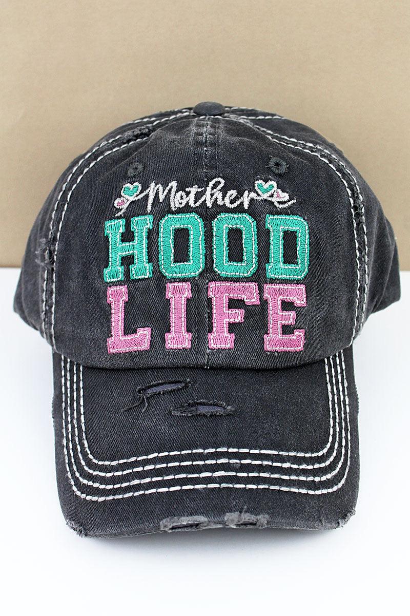 Distressed Black 'Mother Hood Life'