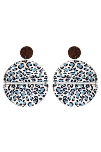 Gray Leopard Split Disk Wood Earrings