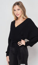 Load image into Gallery viewer, Black Wrap Style Knit Sweater Top
