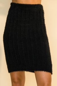 Black Fuzzy High Rise Midi Skirt