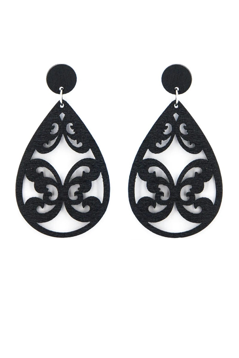 Black Wood Tarim Teardrop Earrings