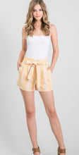 Load image into Gallery viewer, Mustard Ivory Striped Linen Front Tie Shorts

