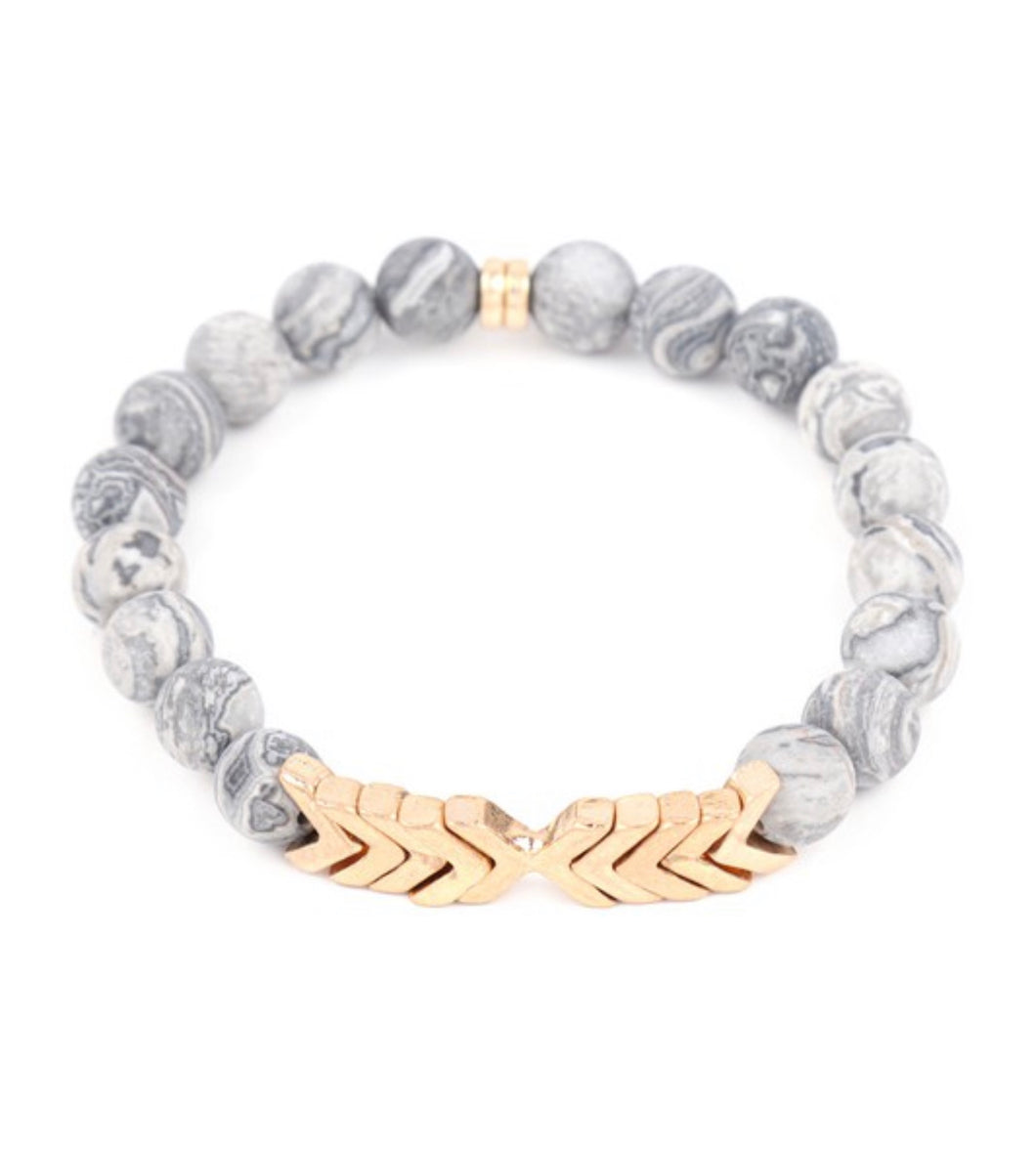 Matte Gold Chevron Grey Bracelet