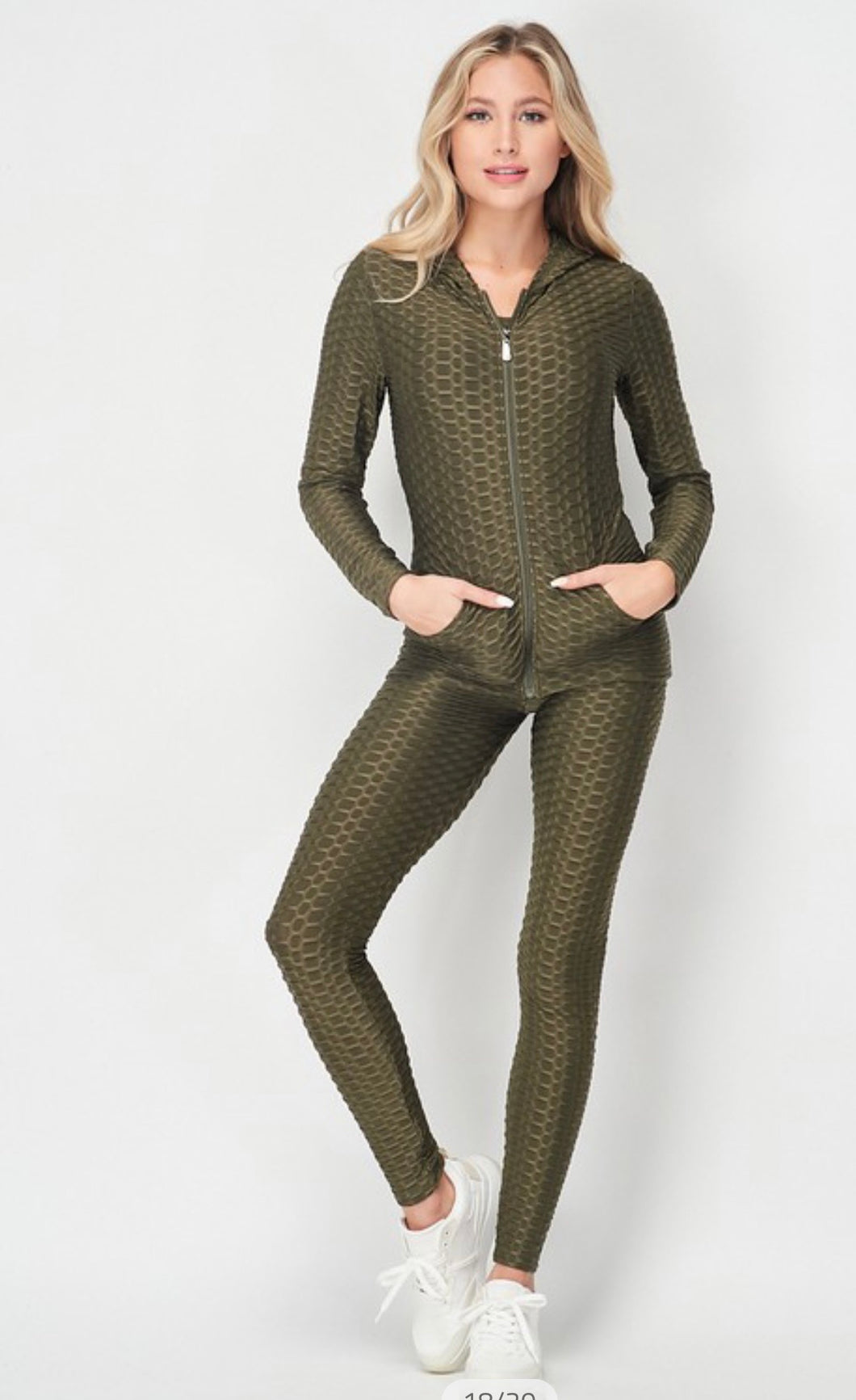 Tiktok- Zip Up Jacket HoneyComb- Olive Green