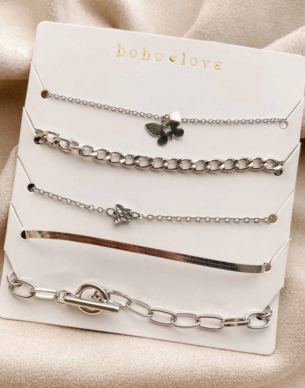 Silver 5 Bracelet Set