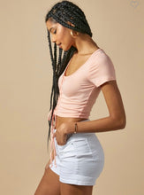 Load image into Gallery viewer, Tropical Peach Lace Up Crop Top
